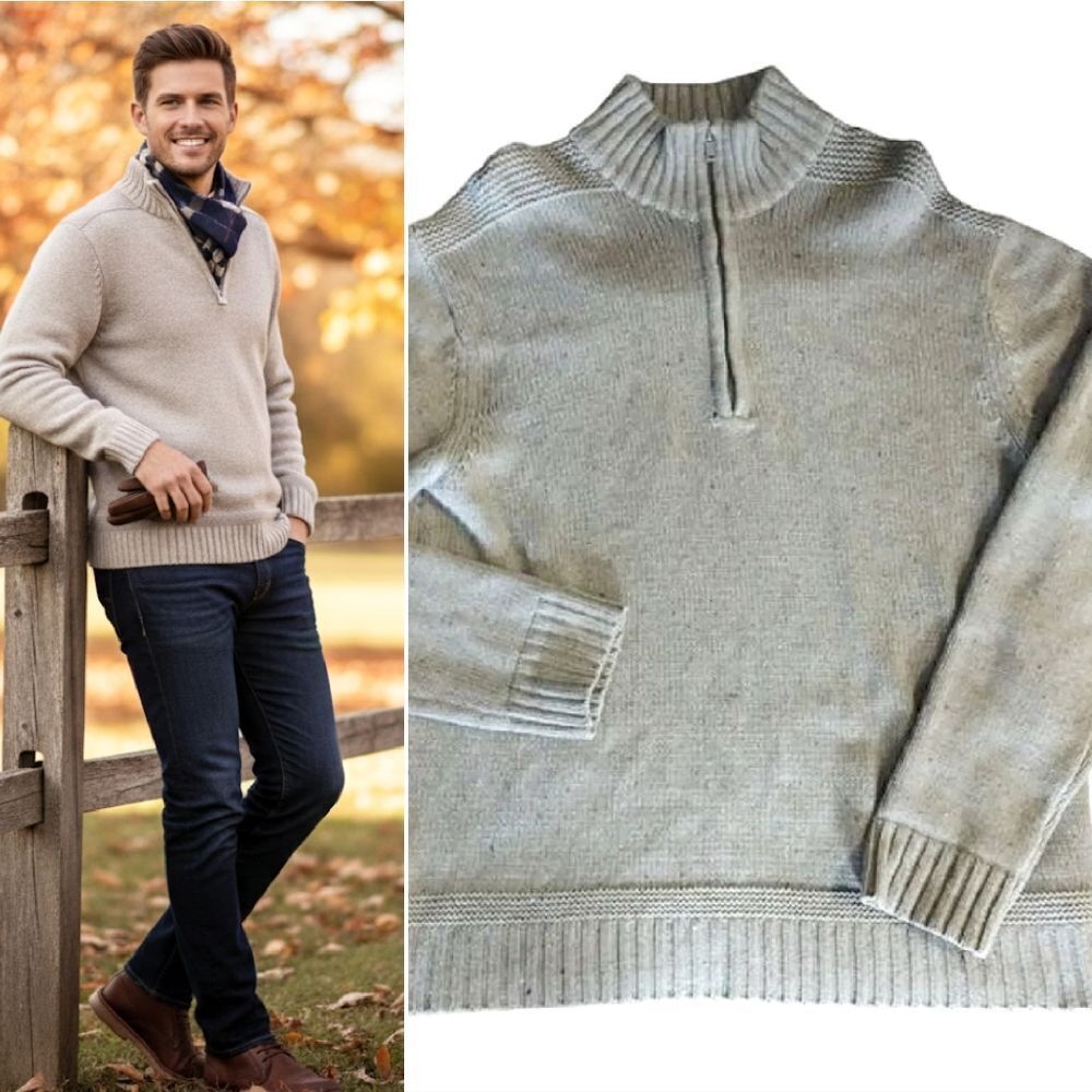 Y2K GAP 2012 Mock Neck Quarter Zip Wool Blend Sweater Oatmeal XXL
